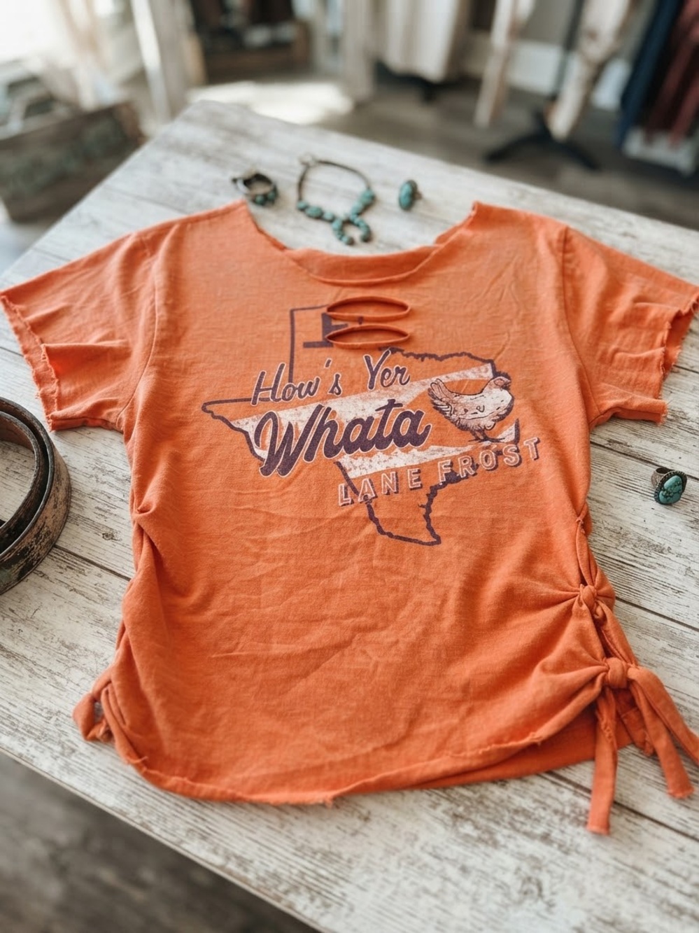 Custom Crop "How's Yer Whata Lane Frost" Texas Graphic Tee - Medium
